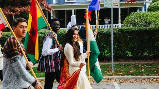 international students with flags